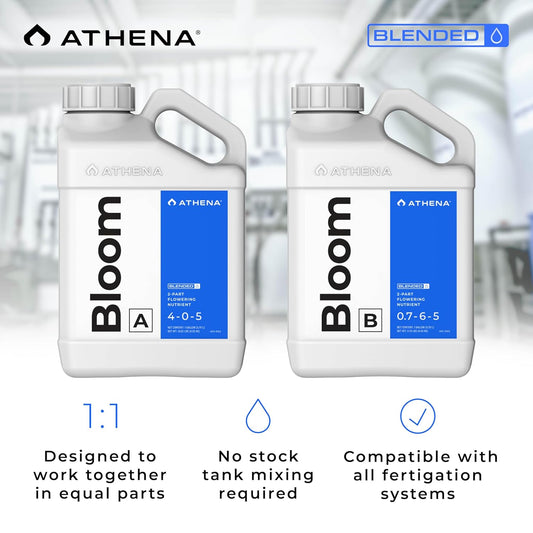 Athena Blended Bloom A&B – 1 Gallon | 2-Part Liquid Bloom Fertilizer (A: 4-0-5, B: 0.7-6-5) for Flowering & Fruiting Plants