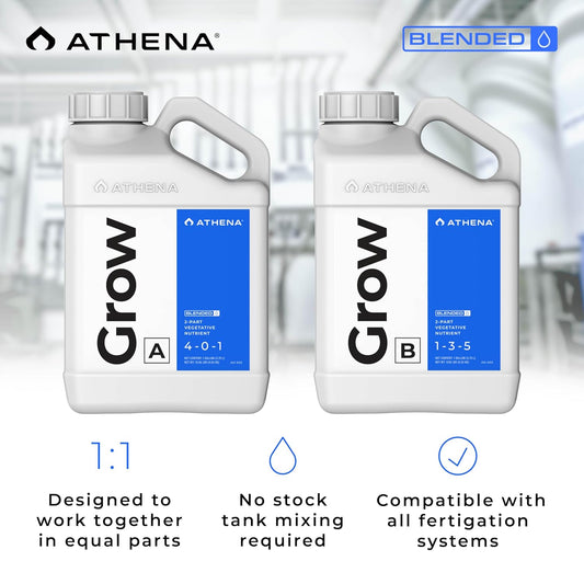 Athena Blended Grow A&B - 2 Part Vegetative Nutrient, Balanced Formula for Vigorous Plant Growth and Non-Flowering Plants | Vegetative Hydroponics Nutrient Solution – 1 Gallon | A 4-0-1 | B 1-3-5