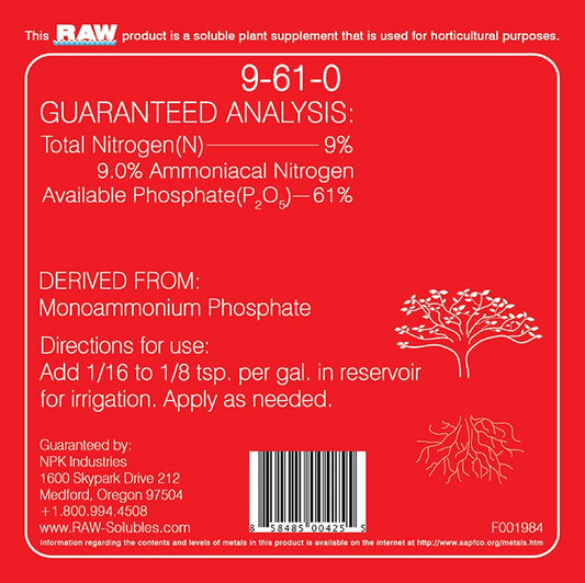 NPK RAW Phosphorus 2 oz instructions and analysis