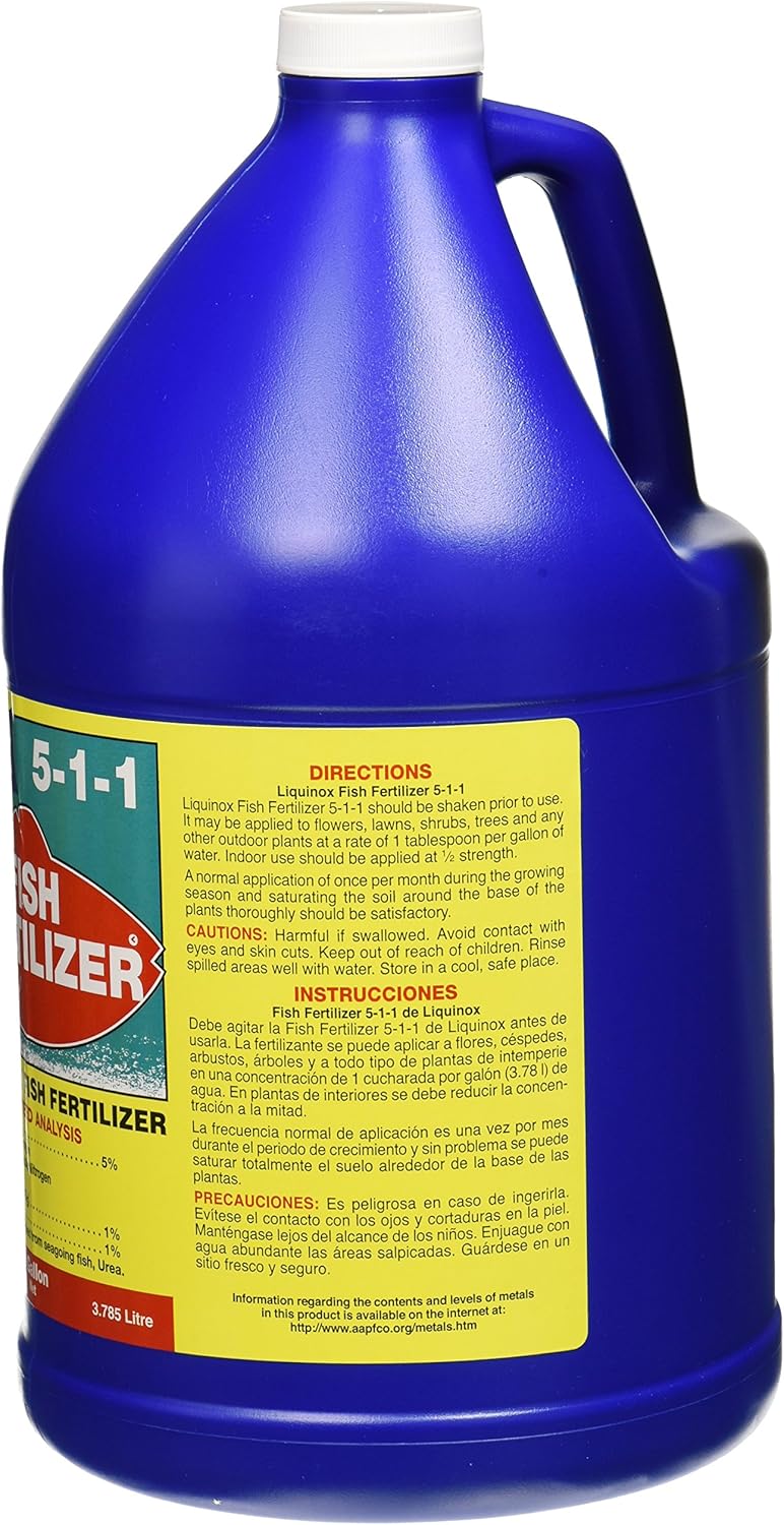 Instructions and label on Liquinox Fish Fertilizer 5-1-1 1 gallon