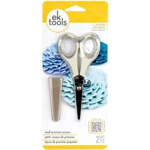 Pair of small scissors with a black handle on a white background, featuring 'ek tools' branding.