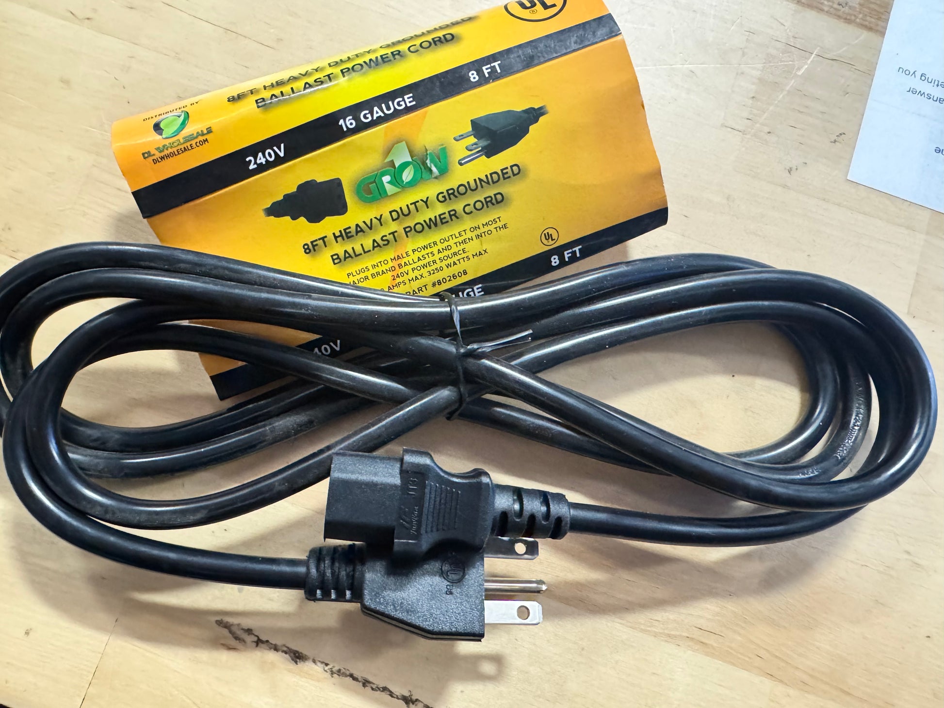 Grow1 240V ballast power cord 8ft