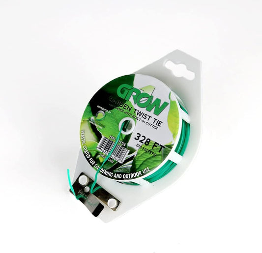 Grow1 plant twist ties 328 ft plastic coated with built-in cutter