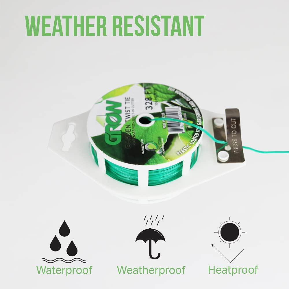 Close-up of Grow1 100m plant twist tie spool with cutter