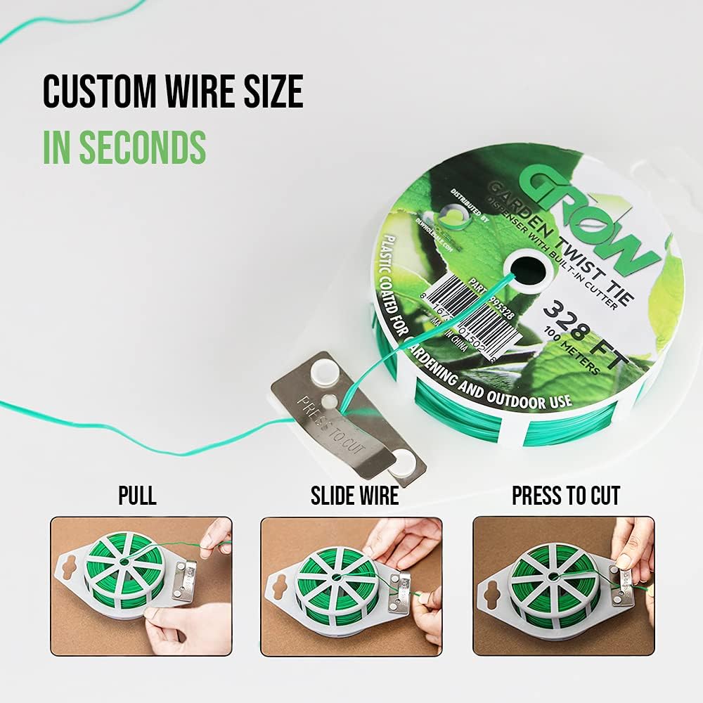 Grow1 Plant Twist Ties – 328 ft (100m) -  Plastic-Coated with Built-In Cutter | Garden & Plant Support Wire
