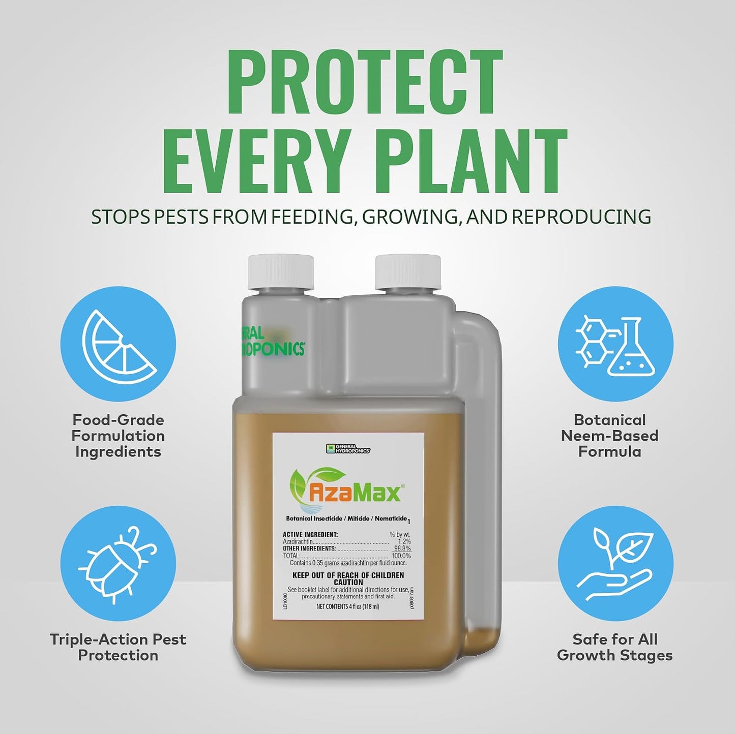 AzaMax Botanical Insecticide, Miticide & Nematicide – 4 oz Concentrate for Indoor & Outdoor Plants