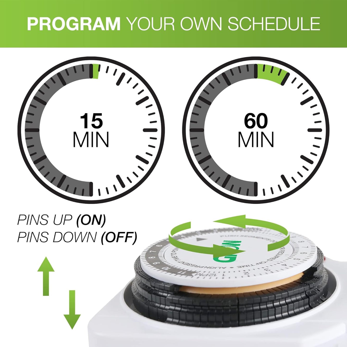 Grow1 Dual Outlet Mechanical Timer | 24-Hour Light & Appliance Control