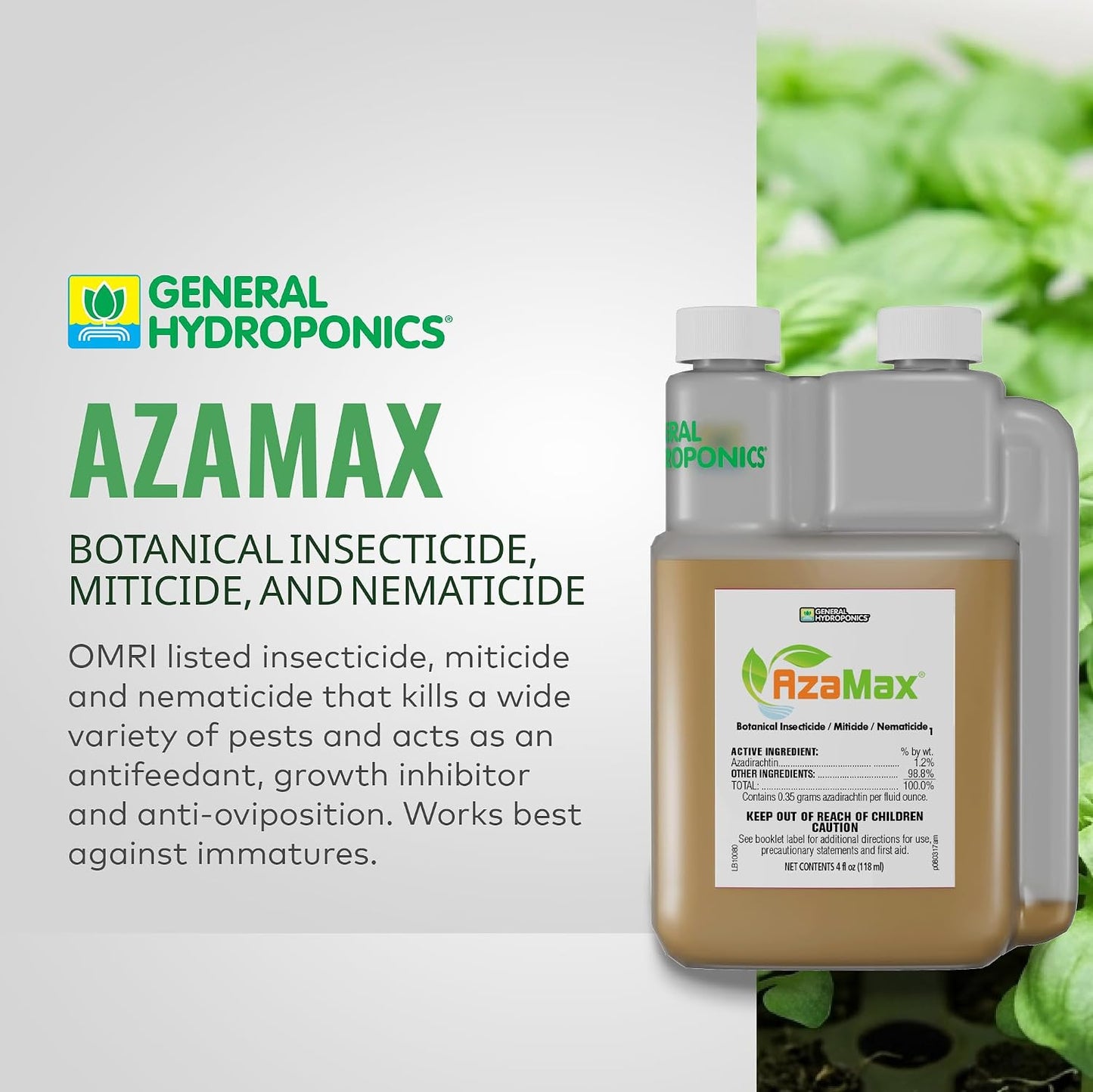 AzaMax Botanical Insecticide, Miticide & Nematicide – 4 oz Concentrate for Indoor & Outdoor Plants