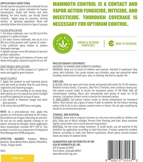 Back label and instructions for Mammoth Control 1000 ml