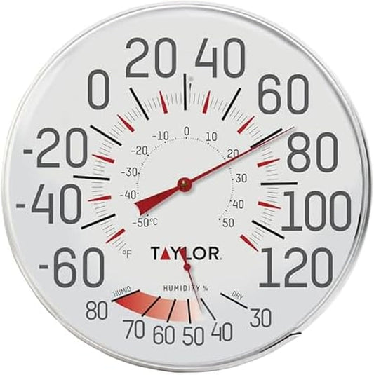 Taylor Precision Products Humidiguide Dial Thermometer – 12-Inch Wall Thermometer & Hygrometer, White