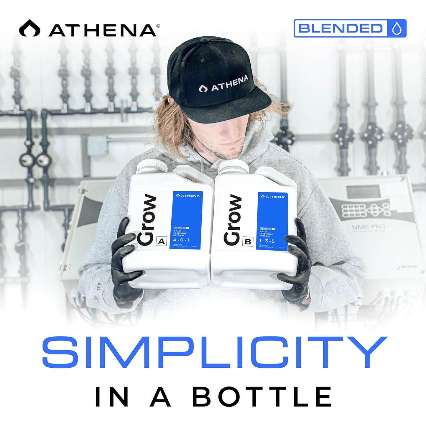 Athena Blended Grow A&B - 2 Part Vegetative Nutrient, Balanced Formula for Vigorous Plant Growth and Non-Flowering Plants | Vegetative Hydroponics Nutrient Solution – 1 Gallon | A 4-0-1 | B 1-3-5