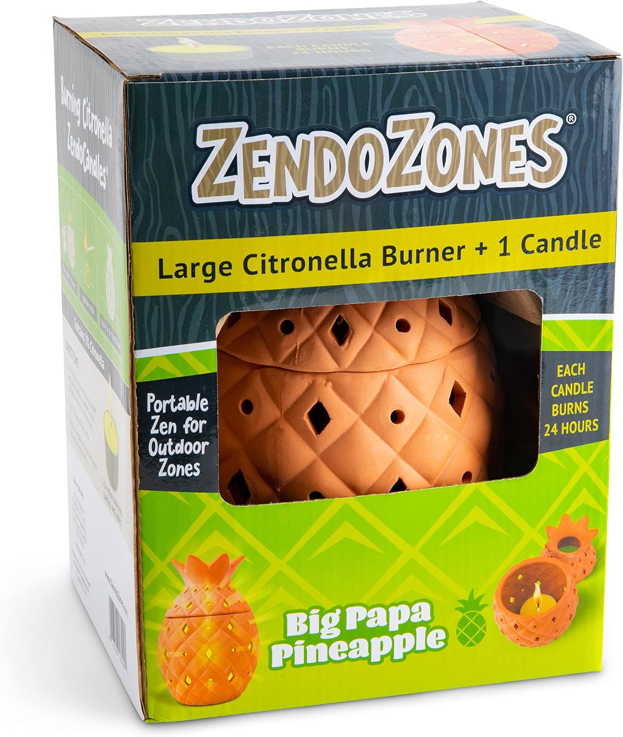 ZendoZones Big Papa Pineapple citronella burner retail packaging
