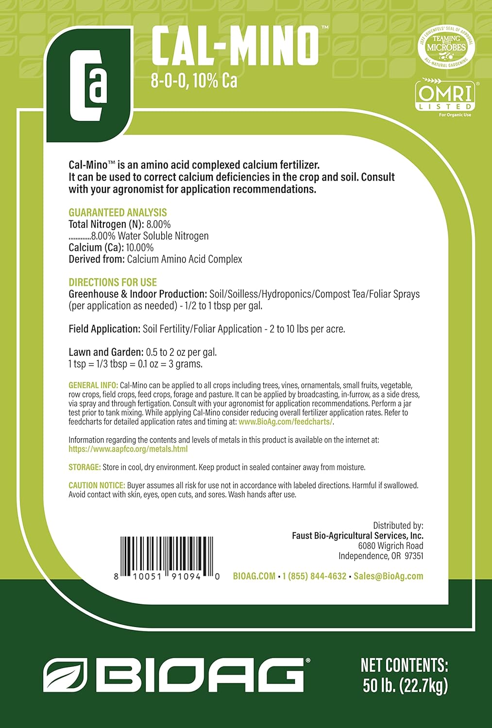 BioAg Cal-Mino Organic Calcium Fertilizer – 7 oz | Amino Acid Complexed Calcium for Plant Growth