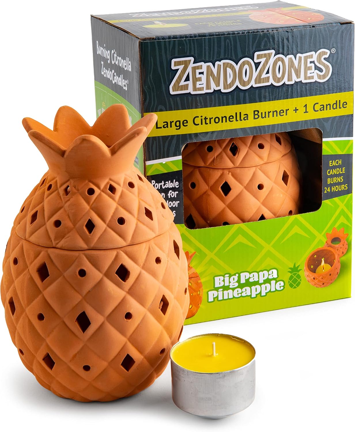 ZendoZones Big Papa Pineapple Citronella Burner – 8" Outdoor Candle Holder | Tiki-Style Mosquito Repellent
