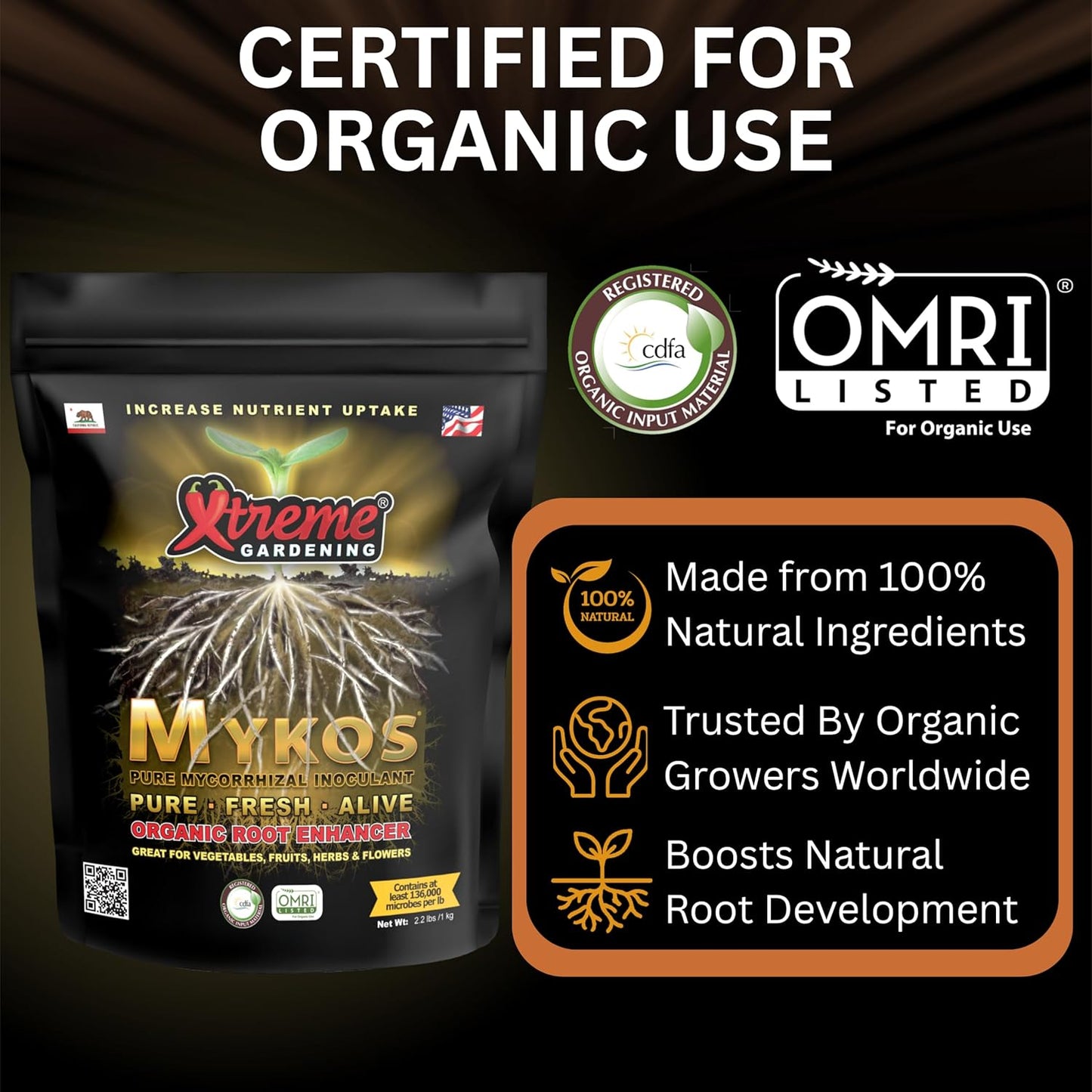Xtreme Gardening Mykos Pure Mycorrhizal Inoculum – 2.2 lbs | Root Growth & Nutrient Uptake Enhancer