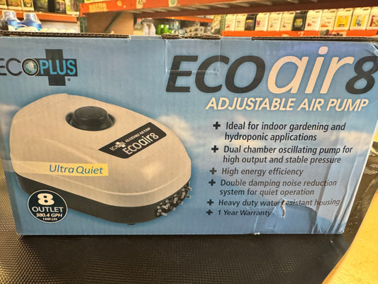 ECOPLUS Hydroponic Systems 13-W 380GPH 8 Outlet Adjustable Air Pump For Aeration
