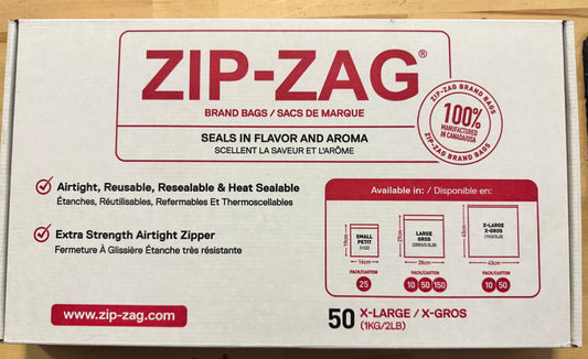 Zip Zag 2-Pound Bags – 50 Pack | Resealable, UV-Protected, Food-Grade Storage Bags (Smell-Proof)