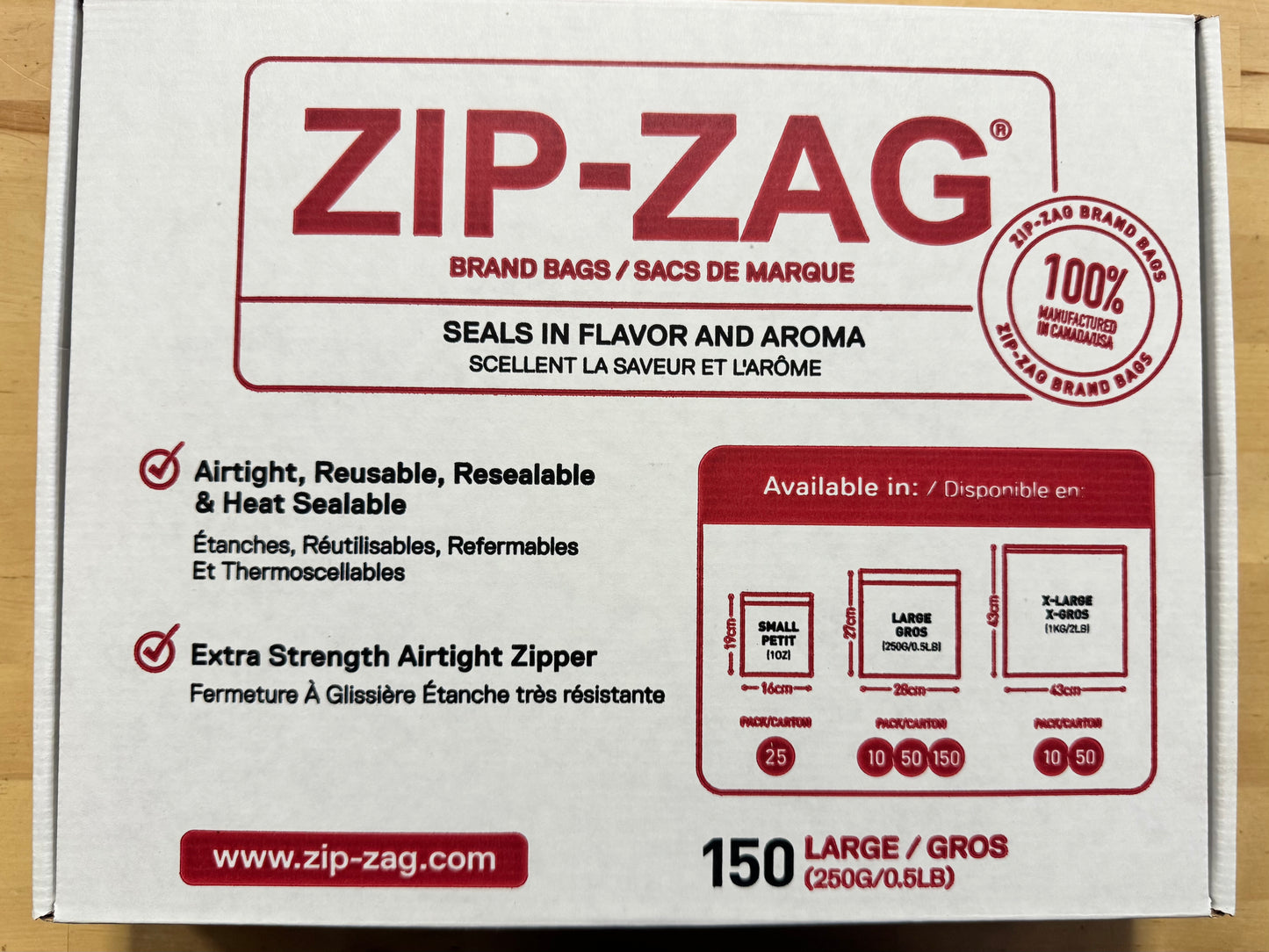 Zip-Zag Large Bags – 150 Pack - 27cm X 28cm | Heavy-Duty Resealable, Reusable, Food-Grade & Smell-Proof Storage Bags