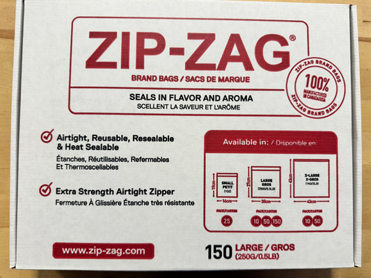 Zip-Zag Large Bags – 150 Pack - 27cm X 28cm | Heavy-Duty Resealable, Reusable, Food-Grade & Smell-Proof Storage Bags
